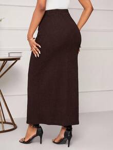 SHEIN Lady 女士纯色腰带口袋休闲长裙 - 咖啡棕 - 查看 2