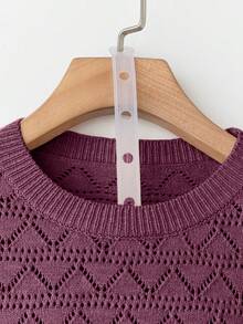 Women's Casual Solid Color Short Sleeve Hollow Out Knit Top And Shorts 2 Piece Set - Purple - View 7