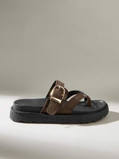 Solecia Nuevas sandalias de moda con hebilla metálica decorativa, plataforma de suela gruesa, cómodas y antideslizantes, versátiles y fáciles de limpiar, ideales para uso diario y playa