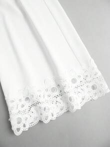 Franclia Casual Vacation Trousers Lace Splicing Trousers Elastic Waistband Diagonal Pockets Spring And Summer Trousers Women's Elegant Trousers Women's Commuting Versatile Trousers White Trousers Women's Holiday Trousers Women's Commuting Wear Trousers Women's Casual Trousers Women's Country Style Trousers Women's Wide-Leg White Trousers Women's Holiday Wear Trousers Women's Social Wear Trousers - White - View 4