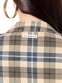 SUMWON WOMEN Plaid Check Pattern Cropped Denim Biker Jacket With Zip Closure Long Sleeves Women Casual Fall Winter Outerwear - Multicolor - View 7