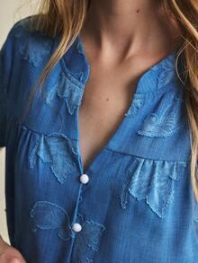 Écloséra Summer Fashion Elegant French Retro Blue Dress, Loose Cut-Out Design With Waist Tie Short-Sleeve Women's Spring-Summer Dress, Women's Beach Vacation Outfit, Ladies' Holiday Wear. - Blue - View 2