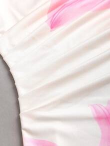 Sweetra European And American Fashion Asymmetric Neck Ribbon Design Printed Elegant Romantic Summer Dress For Women - Multicolor - View 5