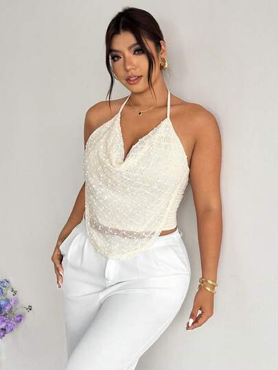 Firerie Áo hai dây và áo tank top cỡ lớn thoải mái, giản dị, thanh lịch, đa năng, thích hợp cho kỳ nghỉ, buổi hòa nhạc, lễ hội âm nhạc, xếp ly, cổ rủ, đính ngọc trai, lưới, hở lưng, dự tiệc cho nữ, mùa xuân/hè.