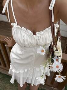 Livesso 荷叶边腰带女士迷你连衣裙 - 白色 - 查看 7