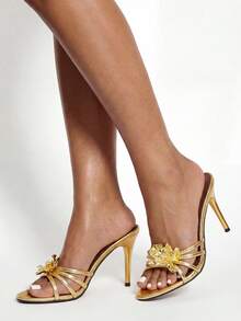 Glitzique 女士时尚新款细高跟性感派对和日常穿着别致优雅高跟凉鞋 - 金色 - 查看 4