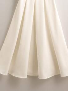 Franclia Women's Spring/Summer White Sleeveless Collared Pearl Button Waist A-Line Midi Dress, Suitable For Daily Wear And Commuting White Sleeveless Dress Collared Dress White Collared Dress Classy Belted Cream Dress White Button Up Dress White Vintage Dress White Classy Dress Cute White Dress Dress Clothes - Apricot - View 6