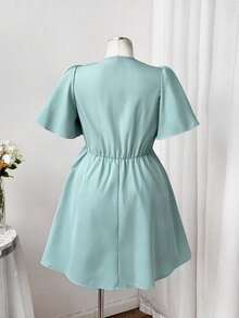 Flirla Elegant Versatile Fashion Embroidered Beaded Floral Patchwork Cinched Waist Dress - Green - View 2
