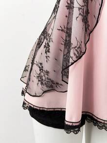 Sunspun 2025夏季欧美风蕾丝拼接V领吊带背心，修身性感女款 - 黑與白 - 查看 4