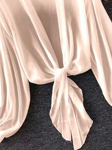 Resyla 女士轻薄灯笼袖系带和服开衫，夏季 - 淺粉色 - 查看 5