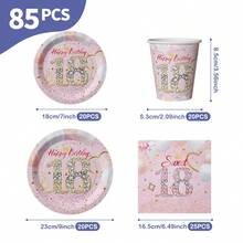 Pink Background Crown Diamond 18th Disposable Plates, Napkins And Cups Set, Serves 20 Guests. This Disposable Party Set (Including Plates, Napkins And Cups) Is Perfect For Birthday Parties, Weddings And Family Picnics. - View 2