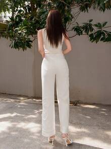 Bris Aura 女士新款时尚优雅刺绣情人节派对蓝色直筒牛仔裤 - 杏色 - 查看 2