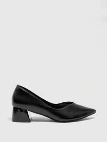 CUCCOO BIZCHIC Women's Black Matte Minimalist Classic Pointed Toe Office/Commute Business Chunky Heel Pumps - Black - View 2