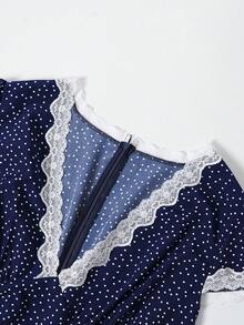 Breezaya Plus Size Women's Navy Blue Summer 1920s Flapper Date Night Dress,Vintage Early Spring Lace Trim White Polka Dot Casual Dresses,Yisikado Zanea Dress - Navy Blue - View 11