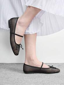 CUCCOO BIZCHIC Giày lười nữ đế bằng màu trơn, trang trí nơ, kiểu dáng thường ngày, đa năng, thích hợp cho mùa Giáng sinh và mùa xuân. - Màu đen 1 - Xem 2