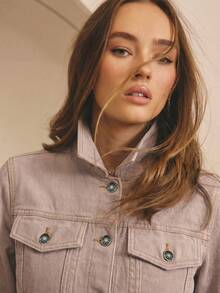 Aralina Áo khoác denim thắt eo mùa đông/hè - Bụi hồng - Xem 7