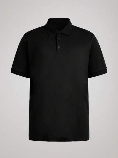 Officeau Men's Solid Color Short Sleeve Casual Commuter Polo Shirt, Suitable For Golf Sports, Black Polo Shirt