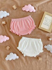 2条装新生女婴休闲百搭白色简约弹力腰短裤 - 彩色 - 查看 2