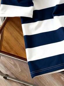 Claim Dot Men's Simple Blue And White Striped College Letter Polo Shirt, Suitable For School, Outings, And Friend Gifts - Blue - View 4