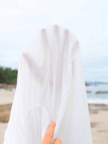 Swim Lushoire 大码女式度假流苏设计罩衫连衣裙，蕾丝镂空 - 白色 - 查看 6