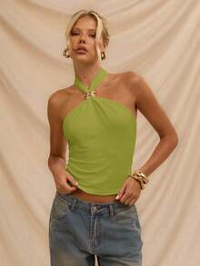 Avantive Áo kiểu nữ cổ yếm đính kim loại, áo hè nữ màu trắng, áo kiểu Mexico, áo trắng trễ vai cho nữ. - Màu Mù tạt vàng - Xem 7