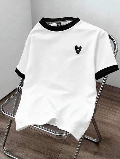 STYNVO Men's Comfortable Round Neck Short Sleeve Smiling Face Embroidered Contrast Color T-Shirt, Suitable For Men's Casual, Party, Dating, Office, Sports, Can Be Worn Alone Or Paired With Casual Wear, Popular Sambo T-Shirt, Suitable For Self-Wear Or Gift To Friends Printed T-Shirt Men's Round Neck Short Sleeve T-Shirt Streetwear Top Black And White T Shirt Men Cartoon White Tops