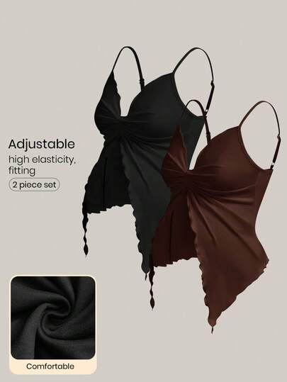 Modmama 2件套孕妇夏季休闲纯色前扭结不对称下摆吊带背心