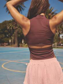 Aralina Áo tập thể dục không tay cổ kéo khóa nửa lưng dành cho nữ, thích hợp cho hoạt động thể thao, tập gym. - màu nâu - Xem 2
