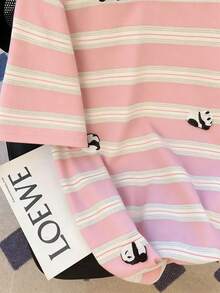 SHEIN Áo thun nữ cổ tròn thêu họa tiết - Áo thun cổ tròn dáng thường ngày - Áo thun mỏng nhẹ phù hợp cho mọi mùa. - Hồng - Xem 3