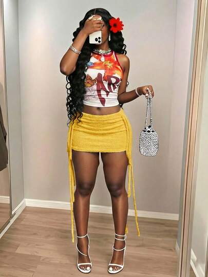 Slaydiva 2026 Spring/Summer New Arrivals: Ibiza Bohemian Style Women's Clothing, Suitable For Music Festivals, Western Style, Nomadic Style, Parties, Poolside, Sexy Resort Wear, Cruise Travel, Beaches, Sunbath Yellow Skirt Set Work From Home Outfits Yellow Outfits For Women Yk Outfits Zoo Outfits Women