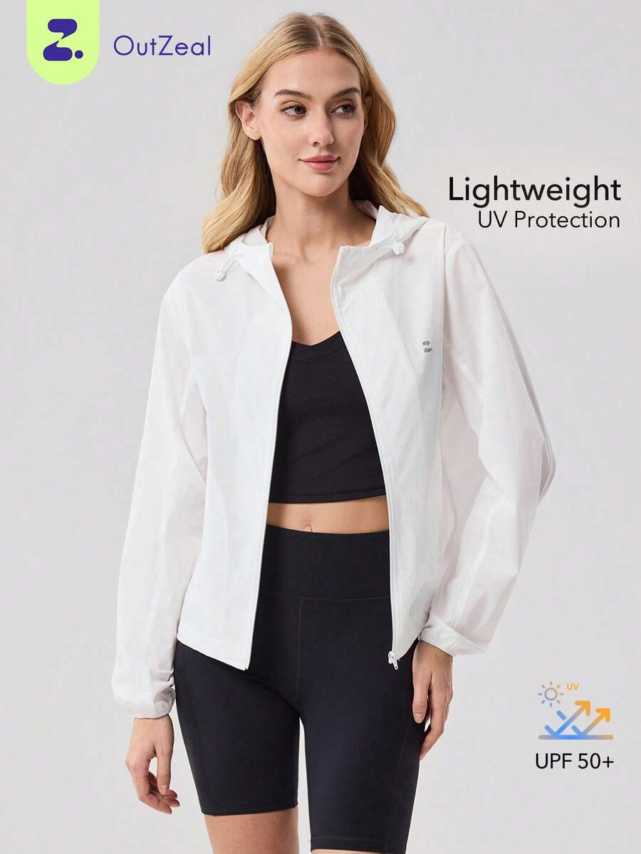 OutZeal Women Outdoor Jacket White Daily Casual Lightweight Hooded Zip Up Tops - White - View 1