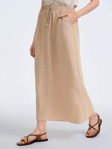 SHEIN Stylify Chân váy nữ kiểu dáng thường ngày, thắt eo, có túi và xẻ tà. - Màu Khaki - Xem 6