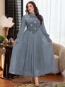 Modelyn Đầm nữ cỡ lớn họa tiết hoa, thời trang tối giản, thanh lịch, thắt eo. - Màu xanh bụi bặm - Xem 5