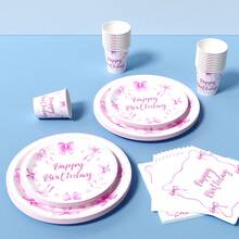 Bow Birthday Disposable Plates, Napkins And Cups Set, Serves 8 Guests.This Disposable Party Set (Including Plates, Napkins And Cups) Is Perfect For Birthday Parties, Weddings And Family Picnics. - View 4