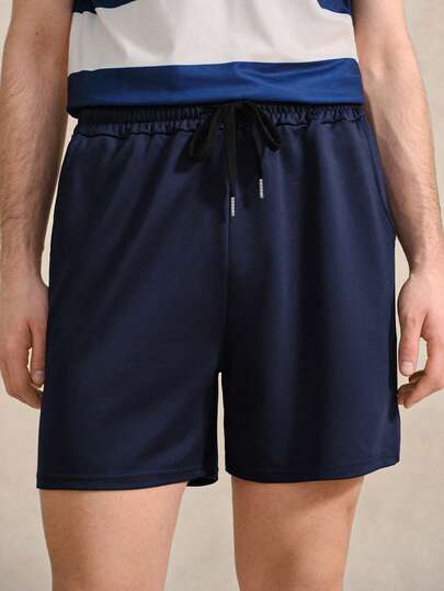 Courvante 男士简约休闲纯色夏季短裤 Tenniscore 运动短裤