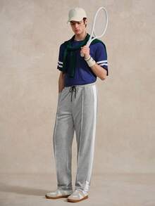 Courvante 男士抽绳腰带拼接侧缝运动裤灰色慢跑裤男士长裤男士健身裤男士阔腿侧条纹灰色运动裤网球学院风，父亲节礼物 - 灰色 - 查看 8