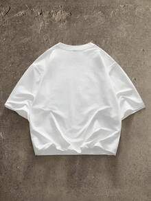 AXEPEAK Standard Size Men's Short White Boxy Newspaper Graphic T-Shirt, Summer - White - View 6