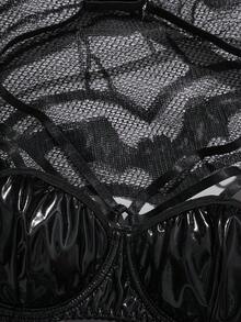 2pcs/Set Women's PU Leather Bra With Steel Rings - Black - View 11