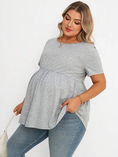 SHEIN 孕妇加大码休闲纯色短袖上衣，夏季