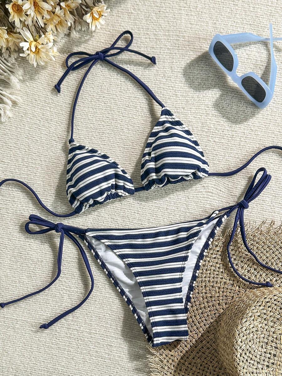 Swim Mod Bộ bikini gợi cảm buộc dây cổ, kẻ sọc, dành cho nữ, thích hợp mặc đi biển mùa hè. - Nhiều màu - Xem 1