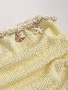 Sweetra Spring/Summer French Romantic Ruffle Hem Cropped Dress, Sleeveless Waist Cinched Layered Skirt, Yellow - Yellow - View 6