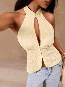Opulessa Women's Solid Color Knit Off-Shoulder Camisole,Pale Yellow,Summer,Seductive,Night Out Cute Bohemian Ibiza Western Style Holiday Vacation Outfits Tops - Yellow - View 4