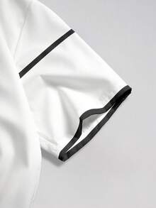 Manfinity EMRG 男士街头涂鸦风格黑色线条画（活力）圆领休闲短袖衬衫 - 彩色 - 查看 4