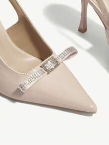 CUCCOO CHICEST Women's Pointed Toe Rhinestone Buckle Fashionable High Heels, Graduation Heel, Prom Heels For Summer Vacation Shoes Summer - Apricot - View 6