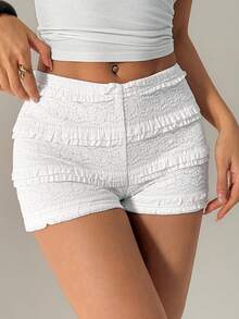 SHEIN PETITE Damen gestreifte Shorts mit elastischem Bund, süße weiße Sommer-Strandoutfits, lässige Urlaubshosen Essentials für Frauen, zierliche Frauen - Weiss - Übersicht 3