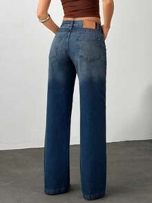 SHEIN 100% Baumwolle Straight Jeans mit niedriger Taille und Waschung - Mittele Waschung - Übersicht 3