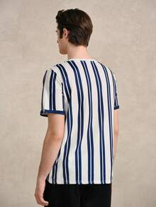 Herren einfaches blaues gestreiftes T-Shirt, geeignet für Schule, Ausflüge und Freundschaftsgeschenke, Tennis Preppy, Sommer, Vatertags-Geschenk - Blau - Übersicht 2
