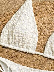 Bonvoyette Bộ bikini tam giác buộc dây cổ gợi cảm 2 mảnh, đồ bơi nữ cho kỳ nghỉ - Màu be - Xem 5