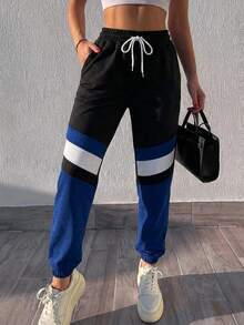 Cloudara Color Blocking Drawstring Waist Sweatpants - Multicolor - View 5
