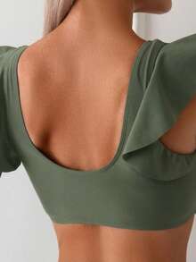 Swim Basics Women's Solid Color Swimwear Set For Vacation & Beach - Army Green - View 2
